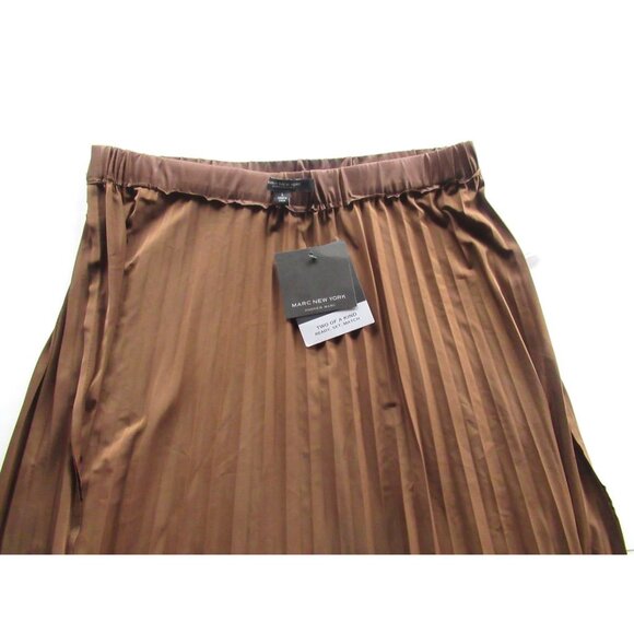 Mark New York Women Skirt Pleated Brown Faux Leather-Look Stretch Long Wide NWT - Picture 11 of 15